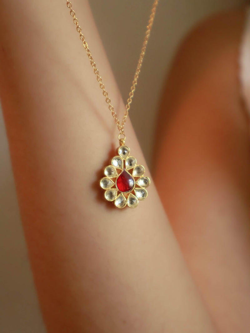 Caprice Red Kundan Pendant Necklace