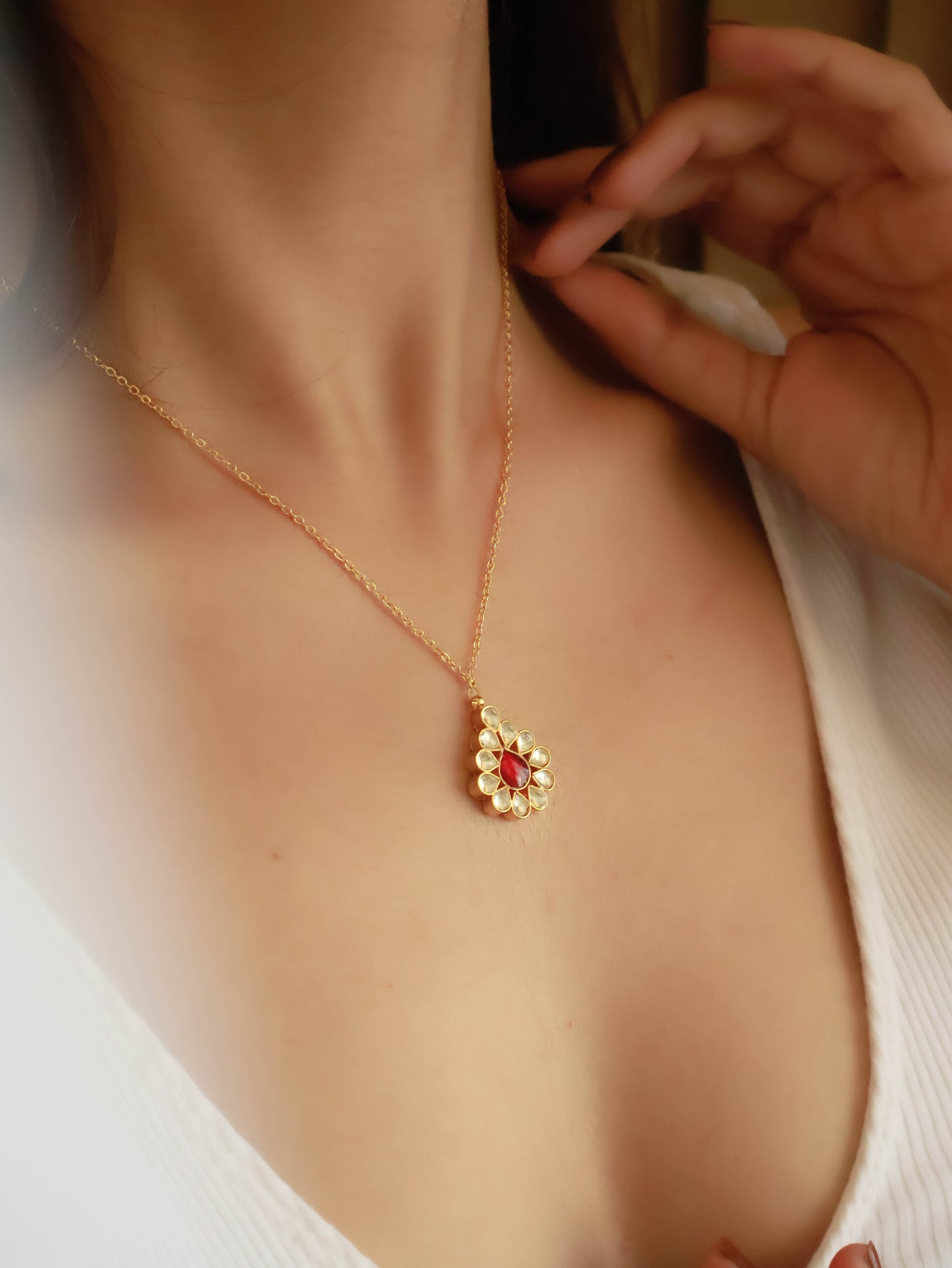 Caprice Red Kundan Pendant Necklace