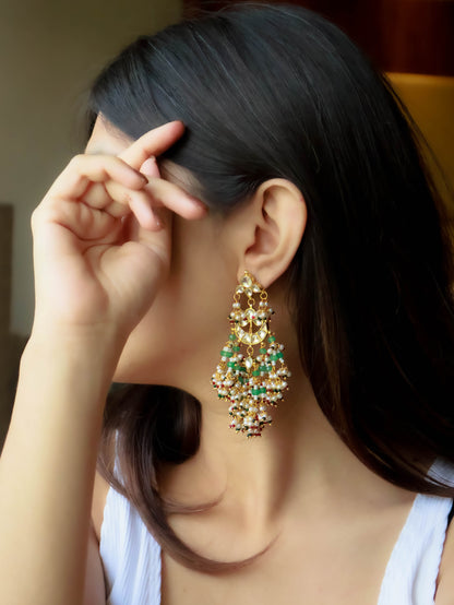 Lehar Mint Kundan Chandbali Earrings