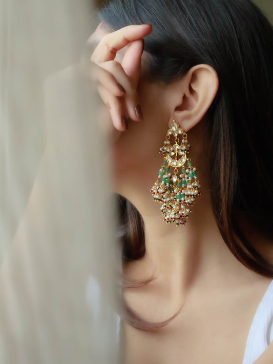 Lehar Mint Kundan Chandbali Earrings