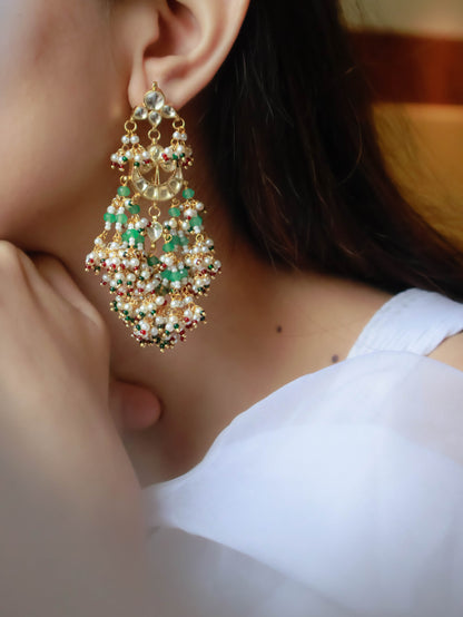 Lehar Mint Kundan Chandbali Earrings