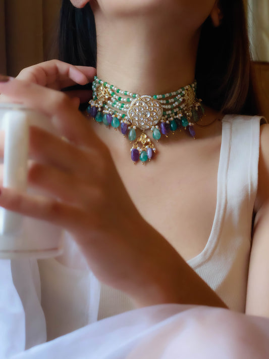 Mizaz Mint Green Kundan Choker Necklace