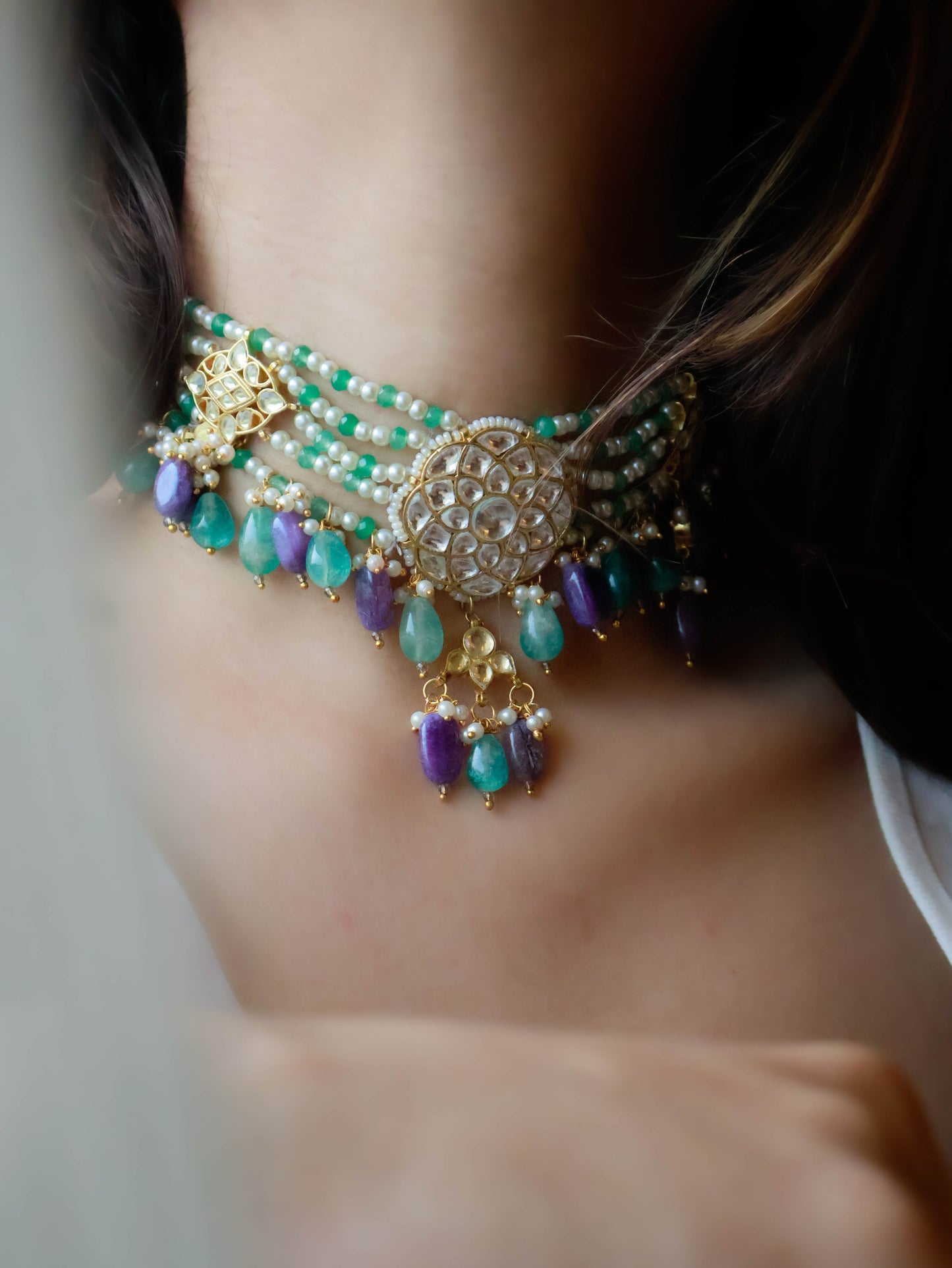 Mizaz Mint Green Kundan Choker Necklace