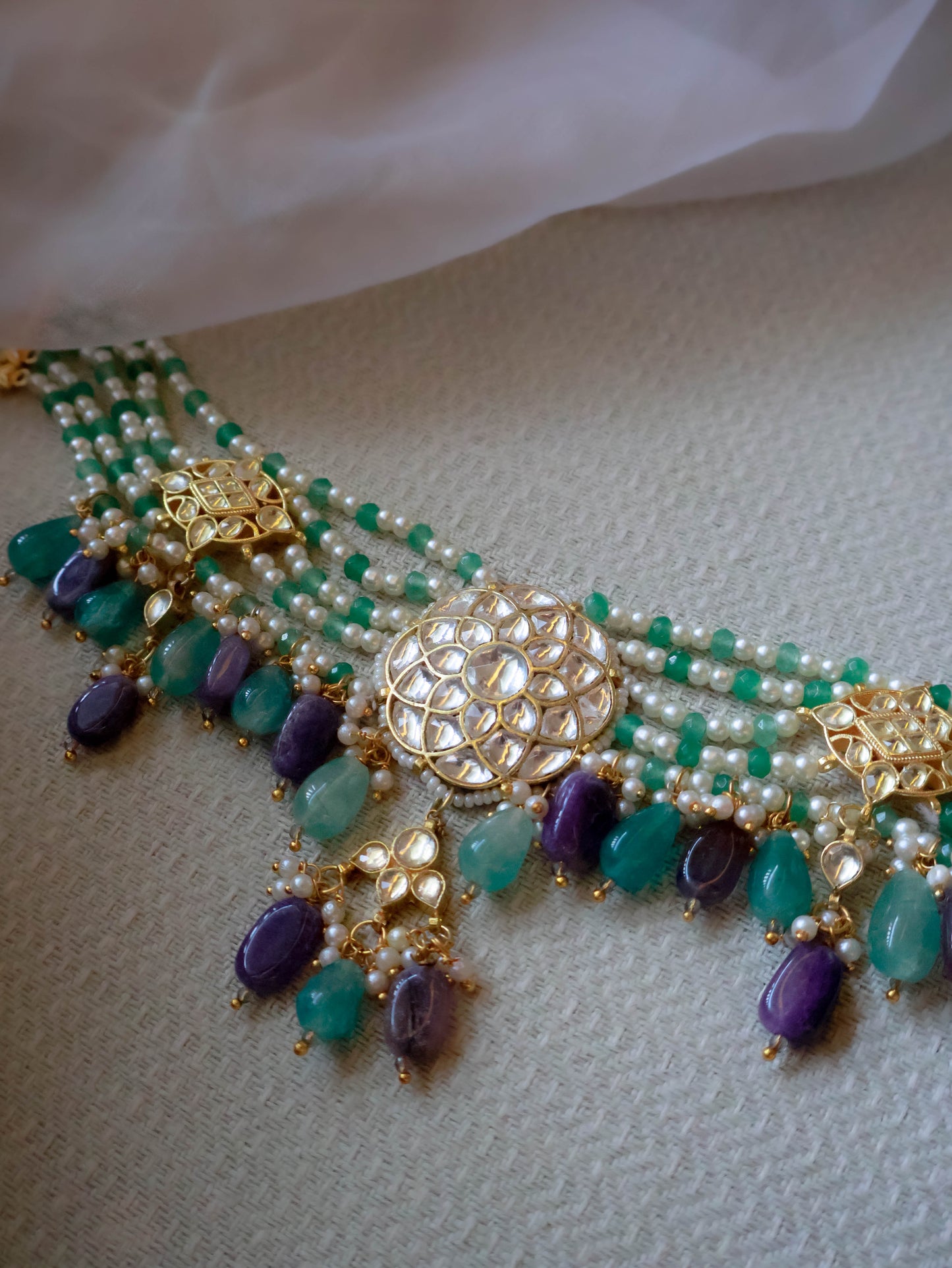 Mizaz Mint Green Kundan Choker Necklace