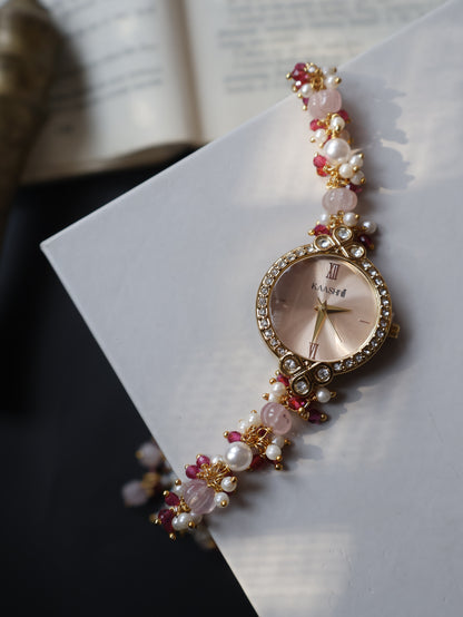 Vihana Pink Kundan Wrist Watch