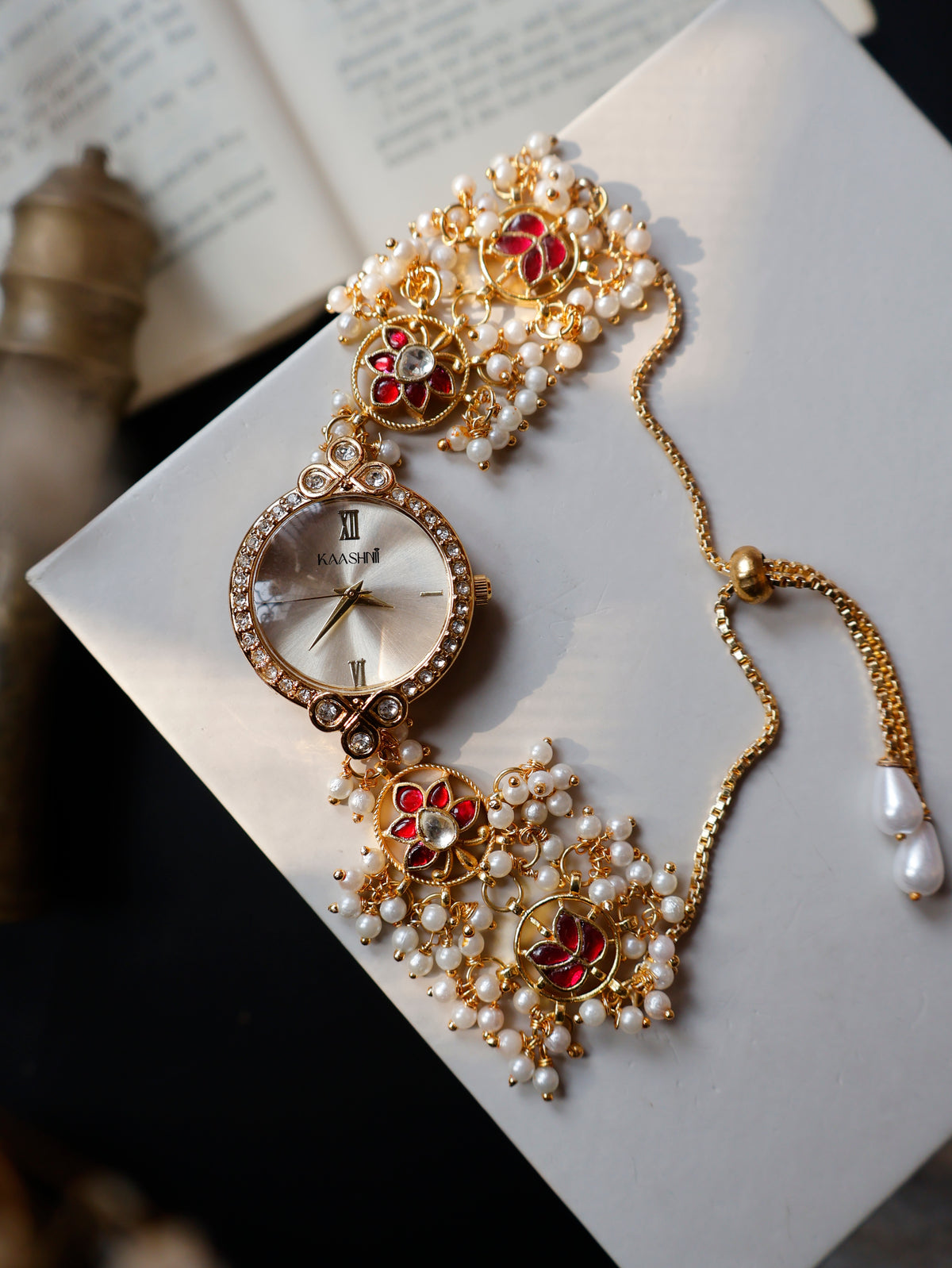 Solana Red Kundan Wrist Watch