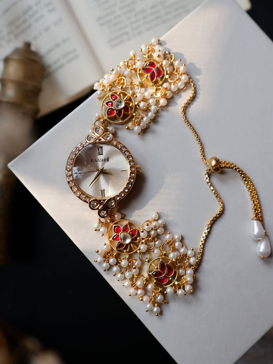 Solana Red Kundan Wrist Watch