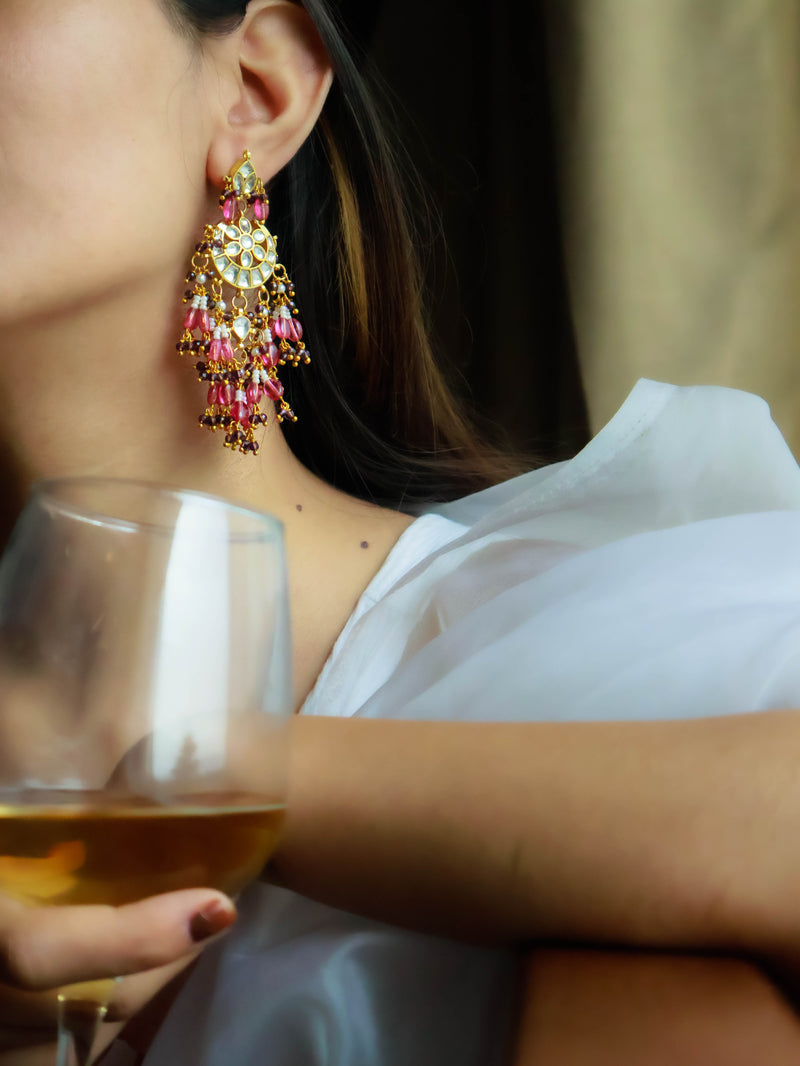 Valiqa Pink Kundan Chaandbaali Earrings
