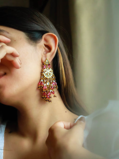 Valiqa Pink Kundan Chandbali Earrings