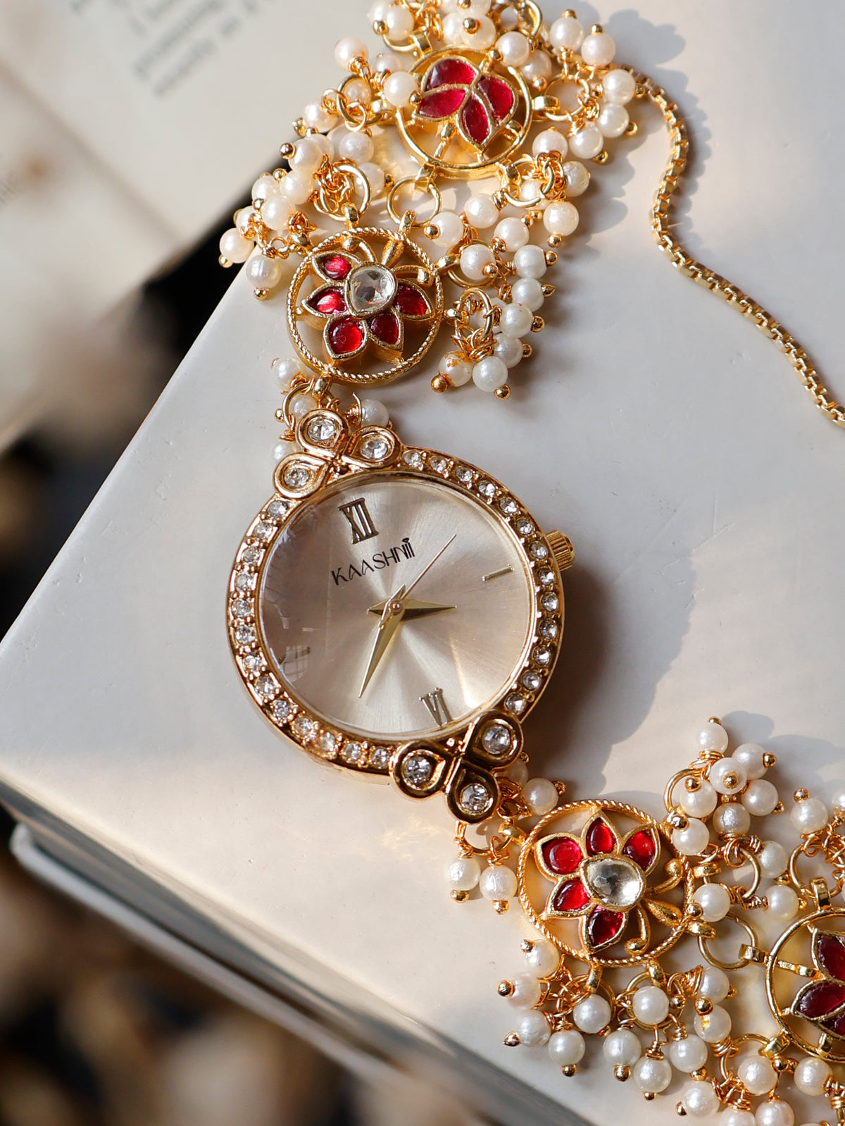 Solana Red Kundan Wrist Watch
