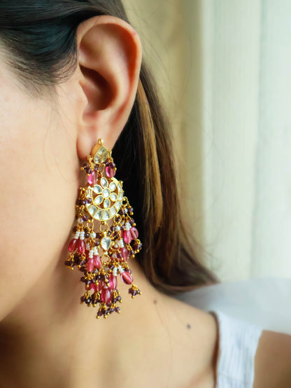 Valiqa Pink Kundan Chandbali Earrings