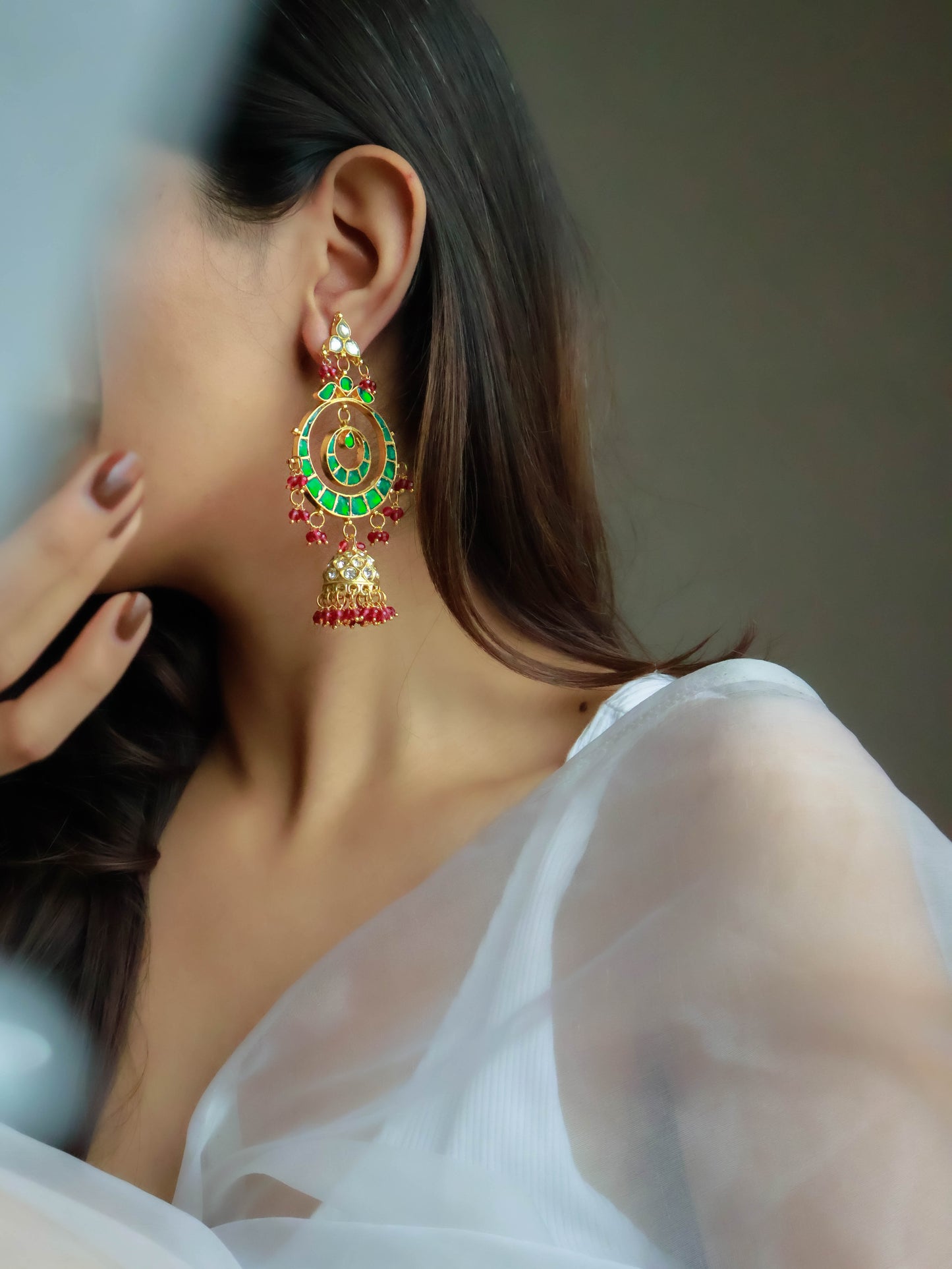 Valiqa Green Kundan Chandbali Earrings