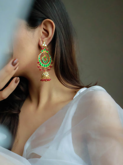 Valiqa Green Kundan Chandbali Earrings