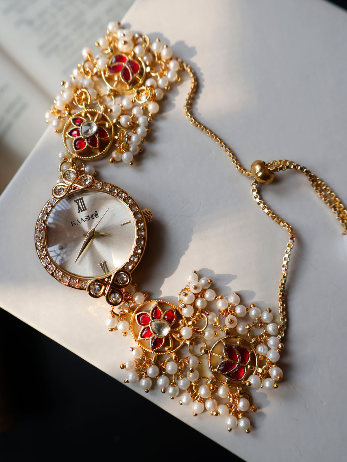 Solana Red Kundan Wrist Watch