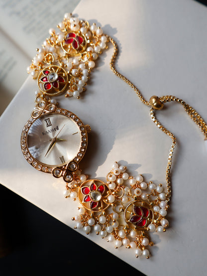 Solana Red Kundan Wrist Watch