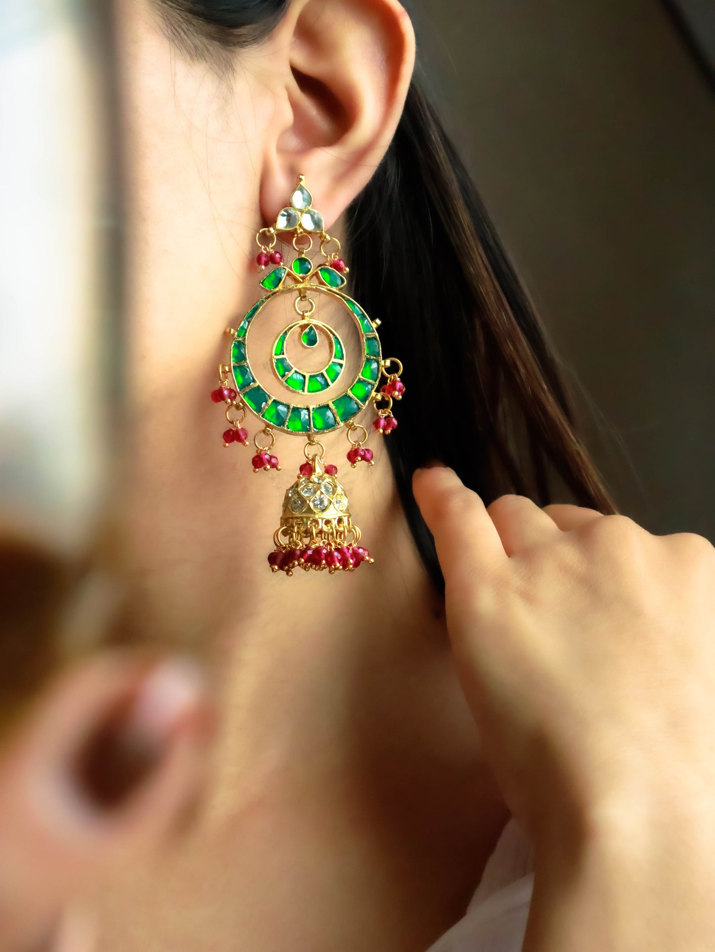 Valiqa Green Kundan Chandbali Earrings