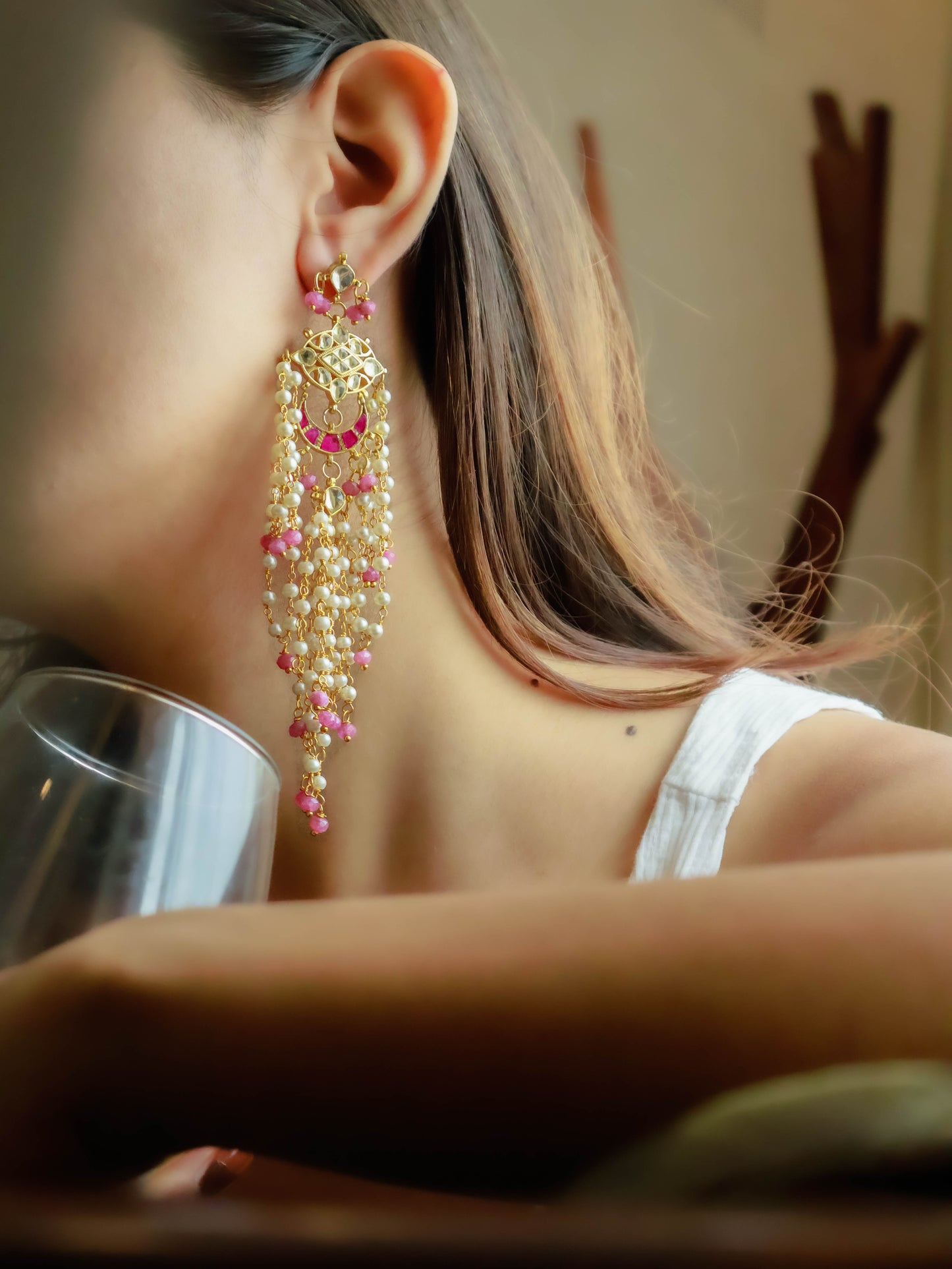 Niloufar Pink Kundan Earrings