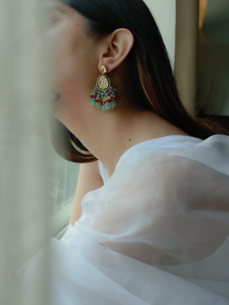 Fairat Multicolored Kundan Chaandbaali Earrings