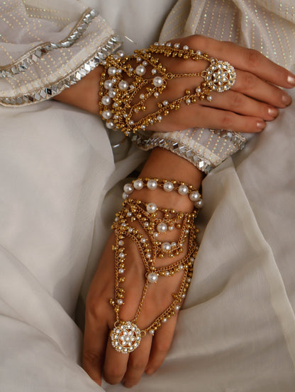Nizam Pearl Kundan Hathphool - Pair Of 2