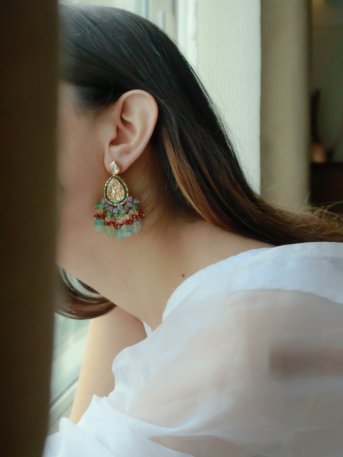 Fairat Multicolored Kundan Chandbali Earrings