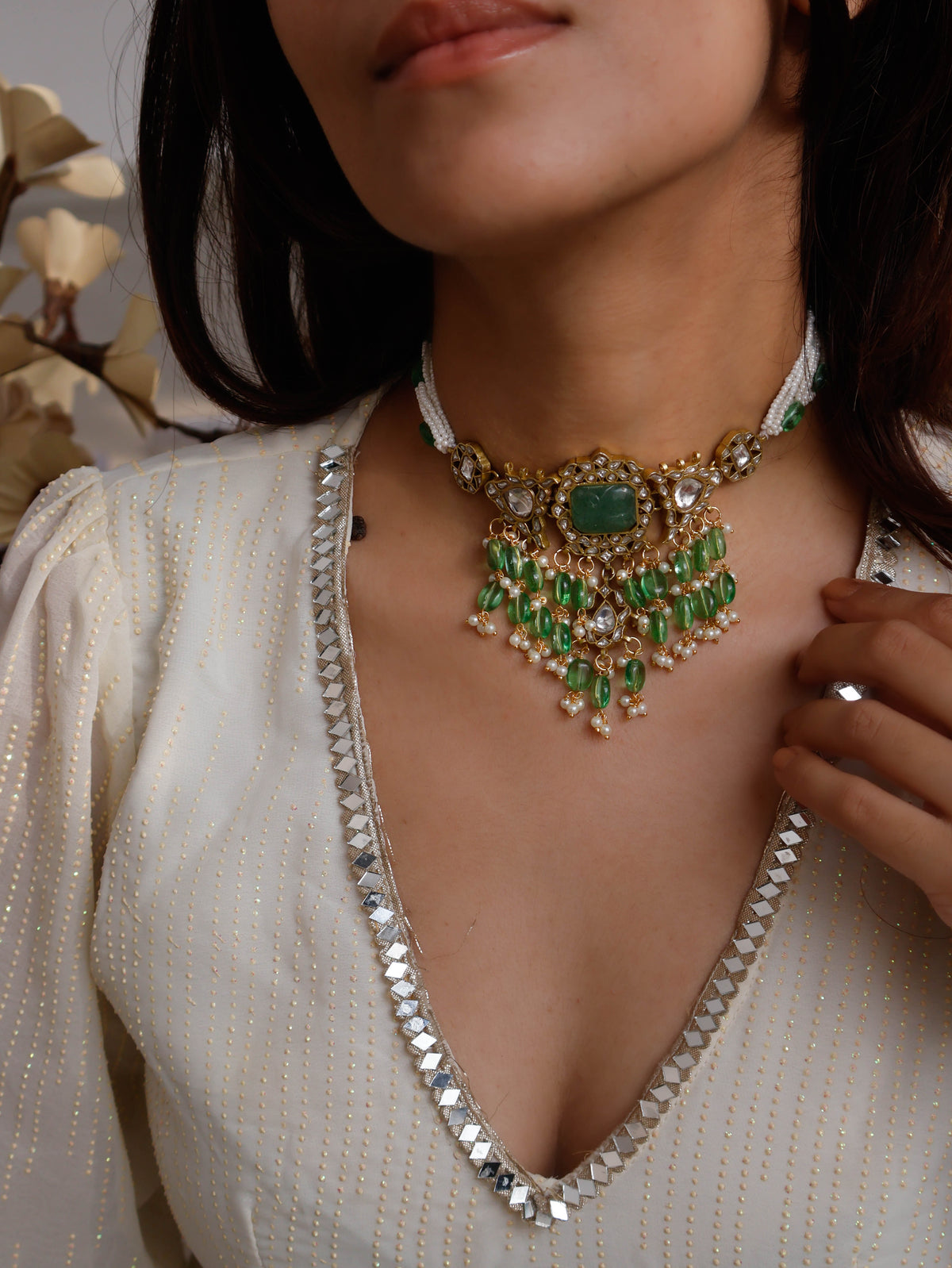 Kriti Mint-Green Kundan Choker Necklace