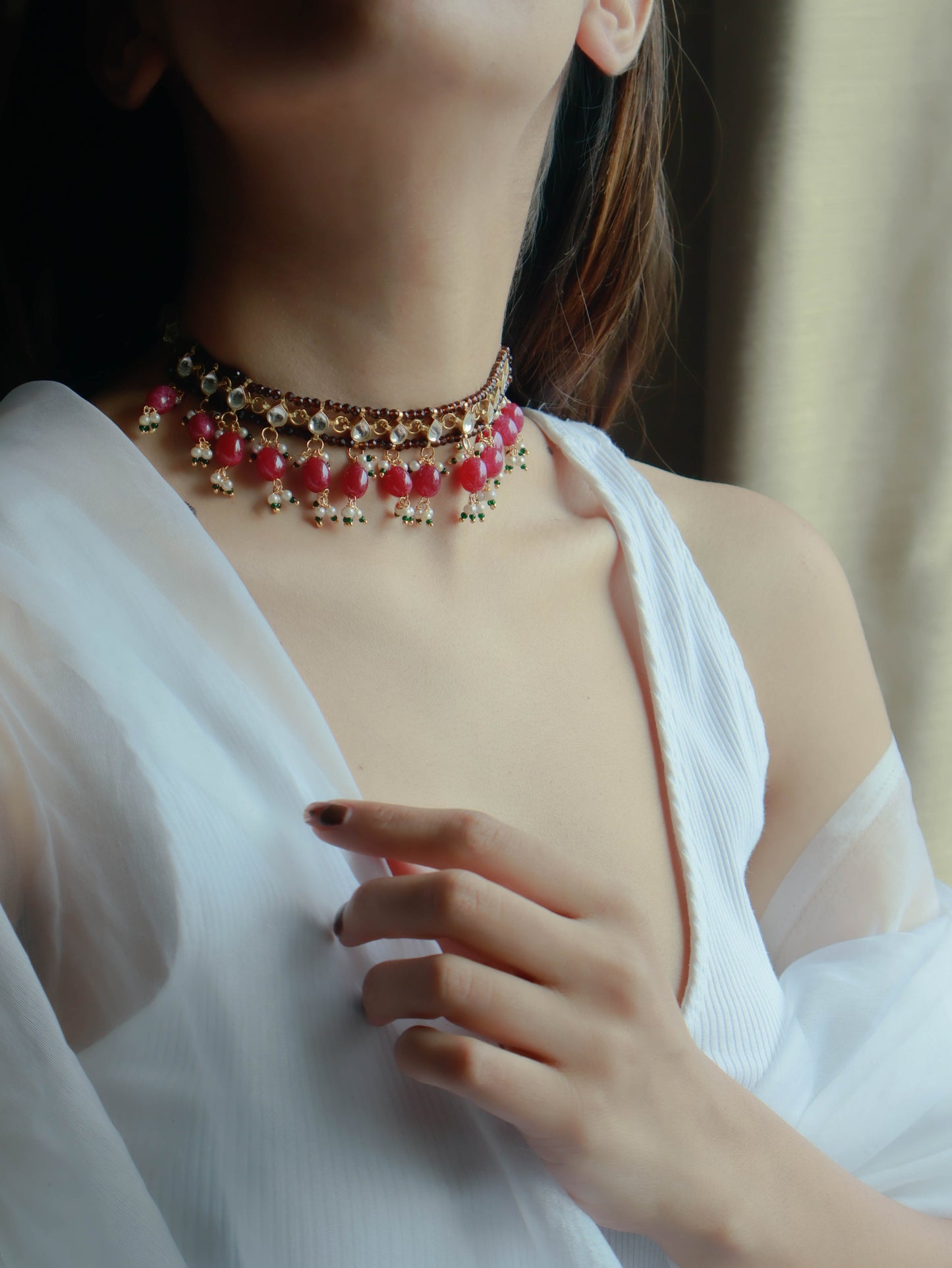 Misbah Red Kundan Choker Necklace