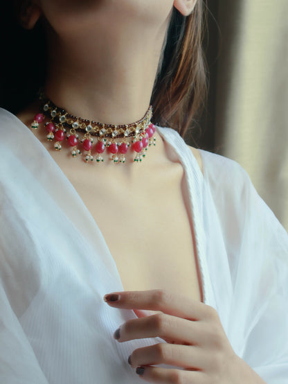 Misbah Red Kundan Choker Necklace