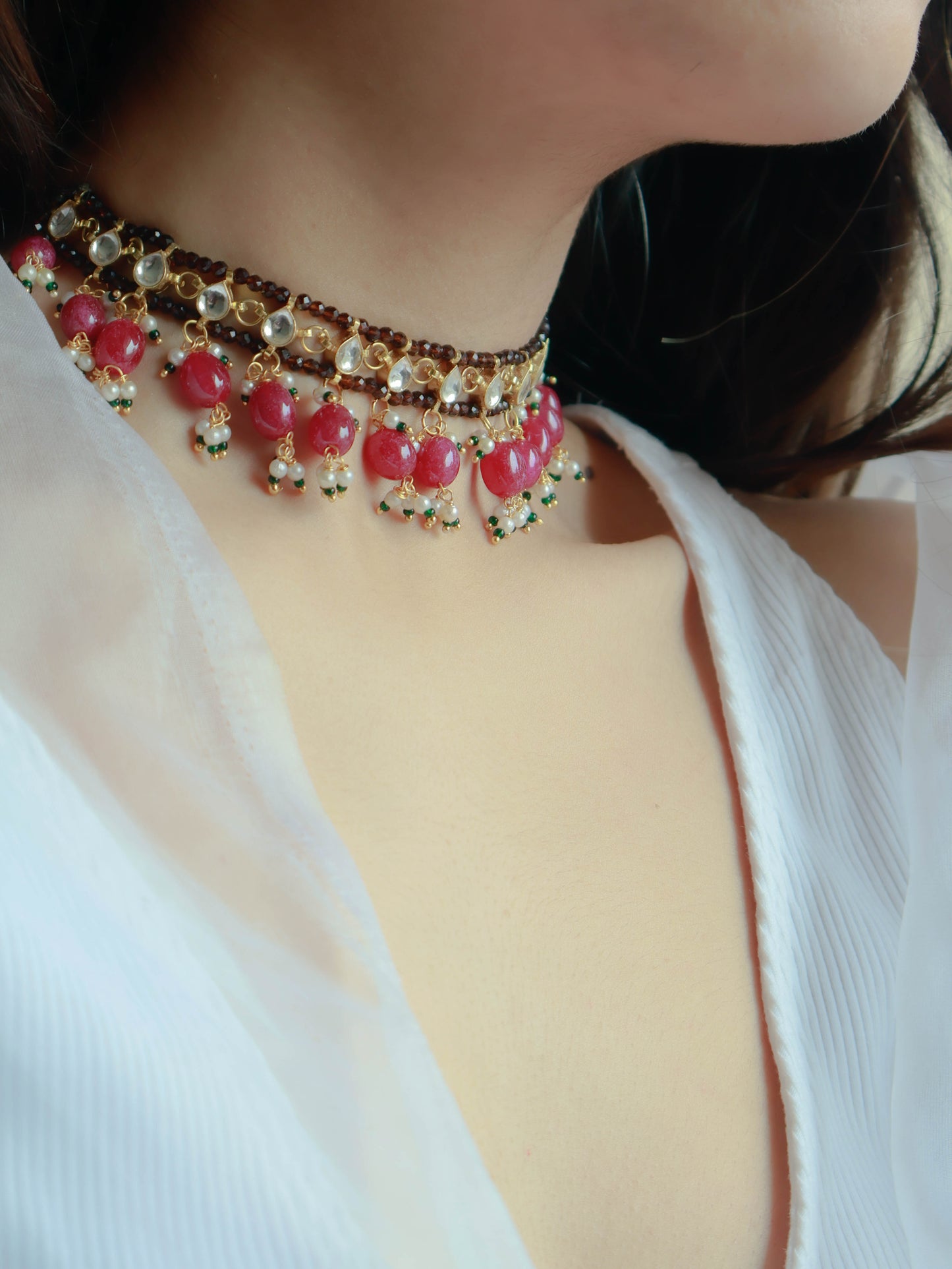 Misbah Red Kundan Choker Necklace