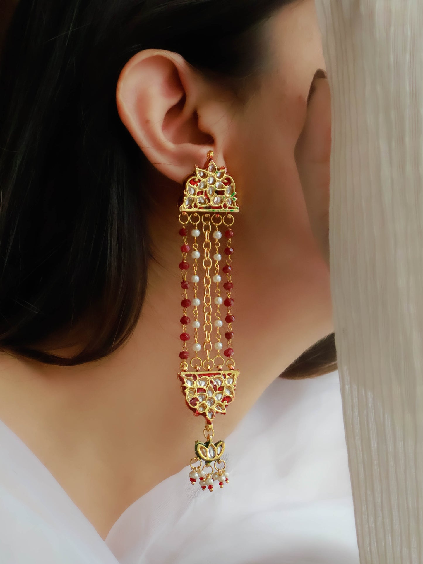 Insha Red Meenakari Kundan Earrings