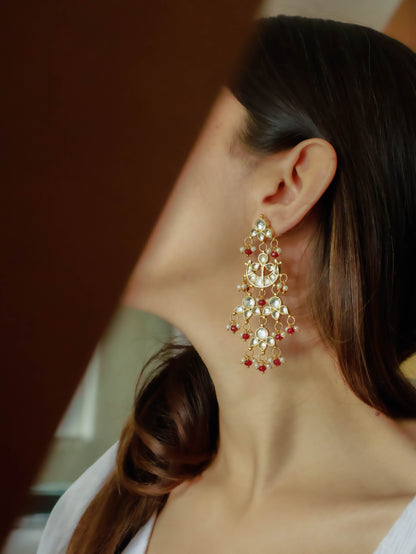 Falisha Kundan Red Earrings