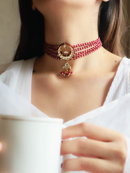 Sobitha Red Kundan Choker Necklace