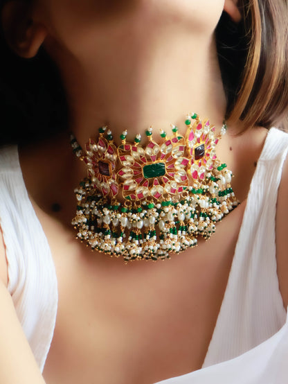 Lithika Red-Green Kundan Choker Necklace