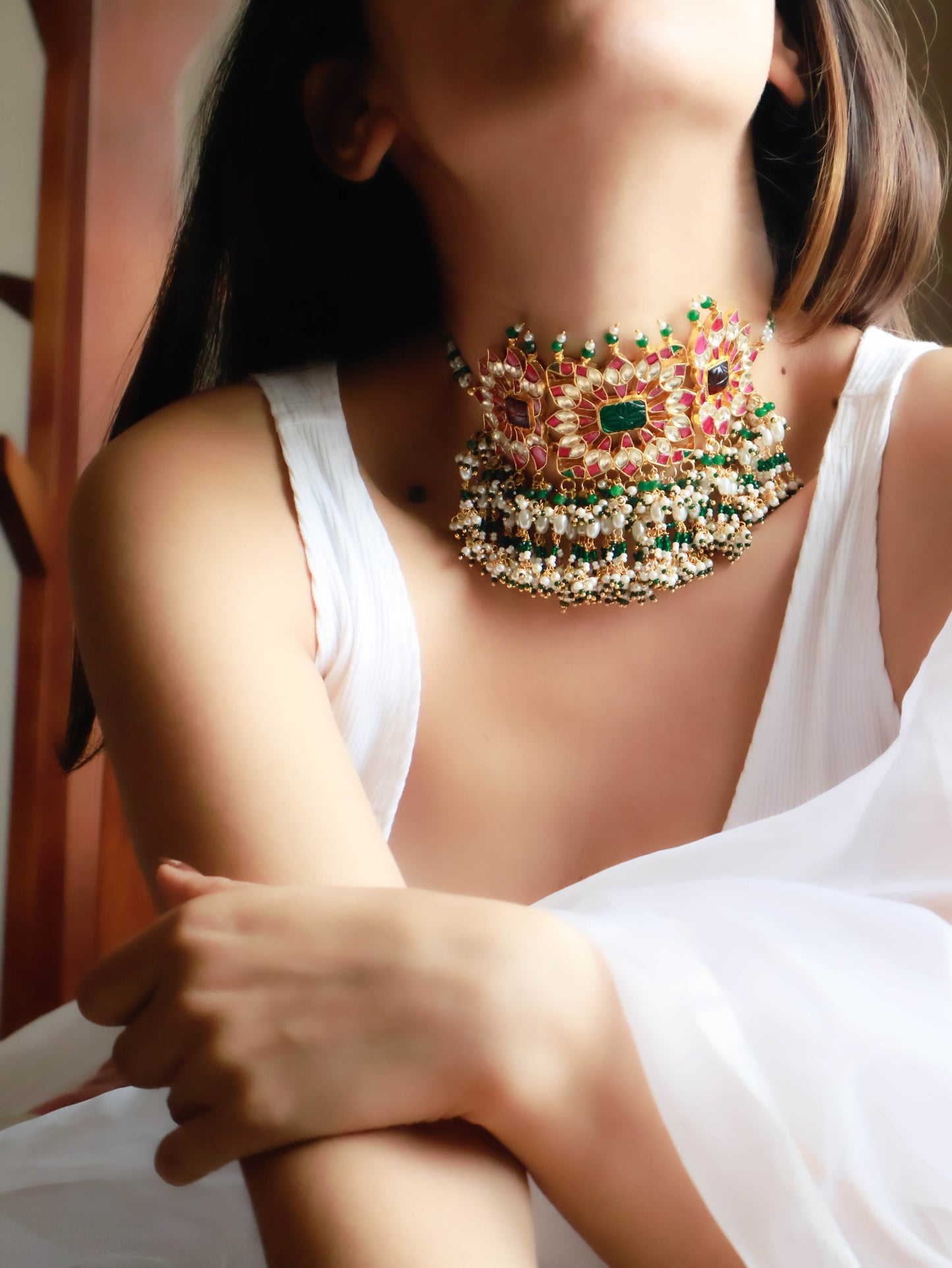 Lithika Red-Green Kundan Choker Necklace