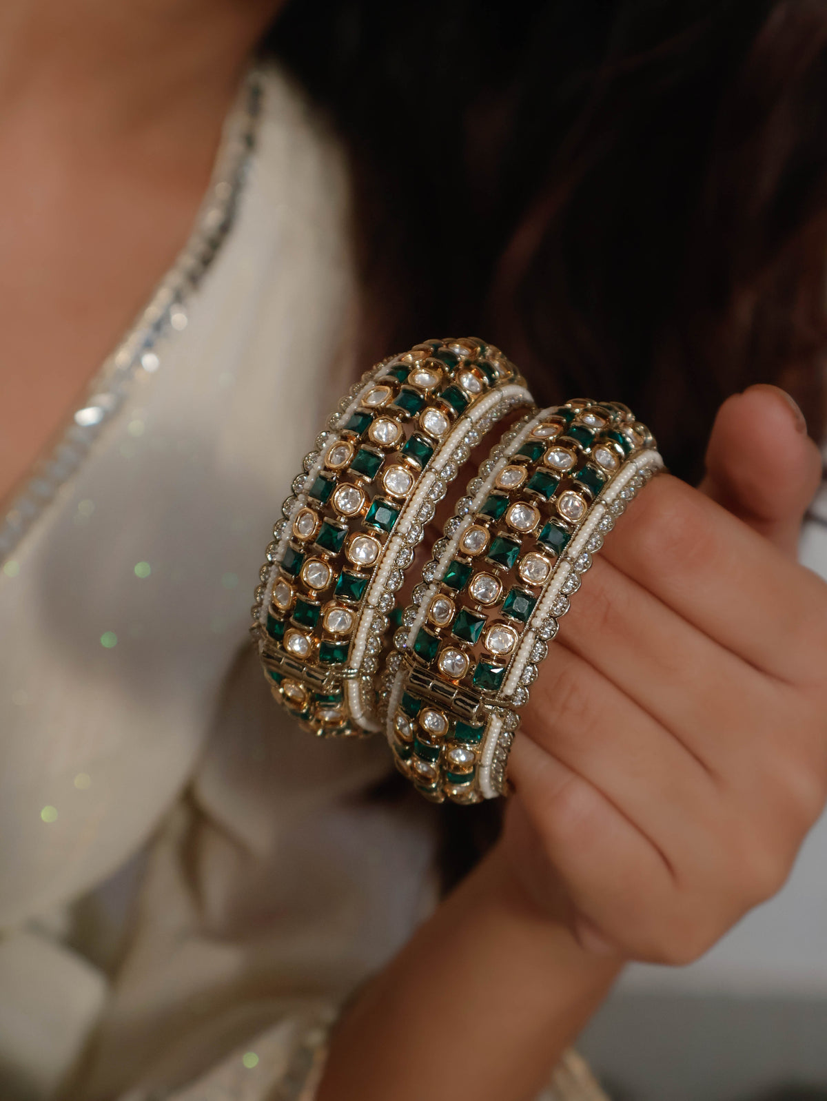 Luna Green Polki Bangle - Set of 2