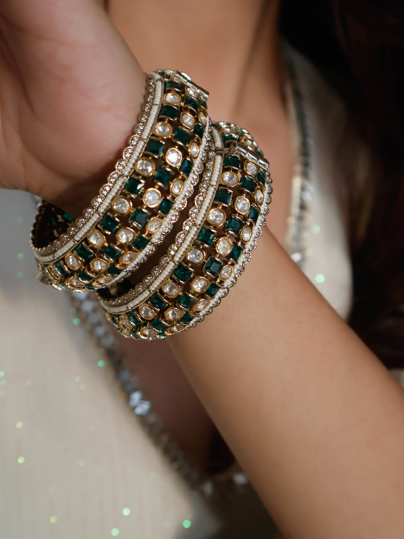 Luna Green Polki Bangle - Set of 2