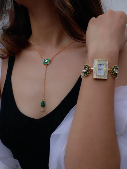 Mayflower Green Lotus Necklace and Wrist Watch Set