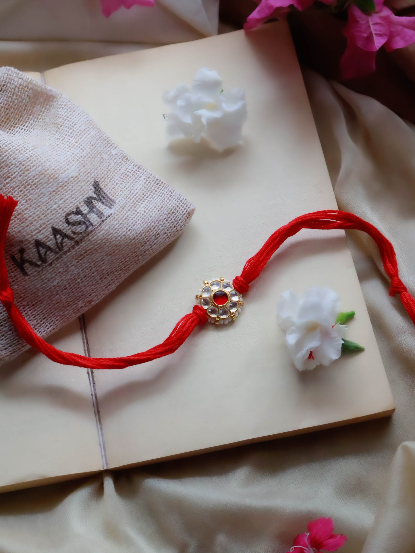Jatin Red Kundan Floral Rakhi