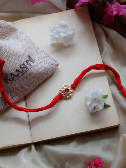 Jatin Red Kundan Floral Rakhi