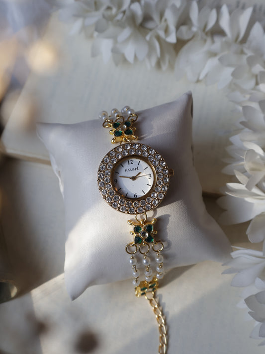 Dellia Green Kundan Wrist Watch