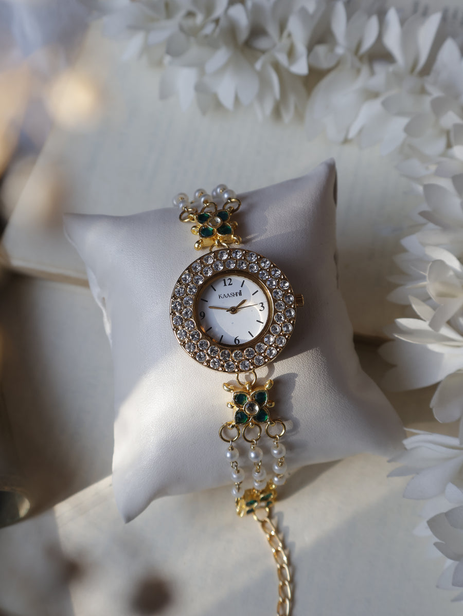 Dellia Green Kundan Wrist Watch