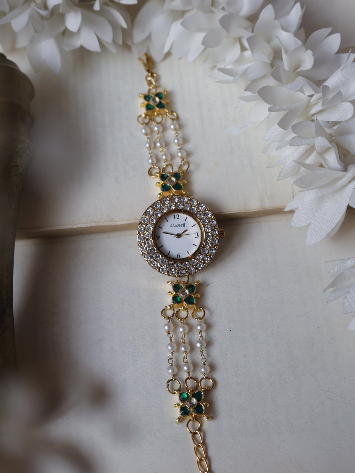 Dellia Green Kundan Wrist Watch