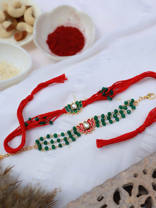 Surkh Lotus Rakhi and Lumba Set
