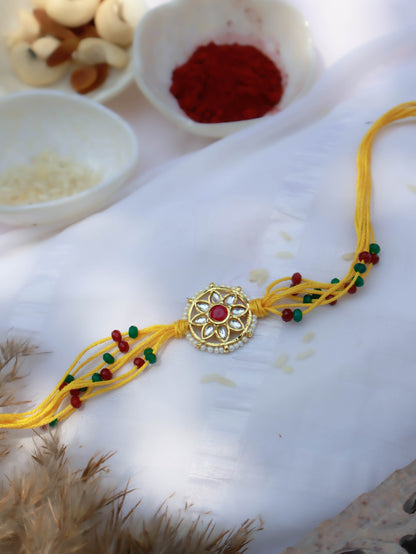 Seher Yellow Floral Kundan Rakhi