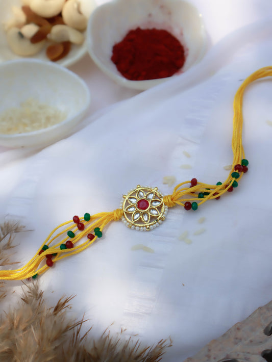 Seher Yellow Floral Kundan Rakhi