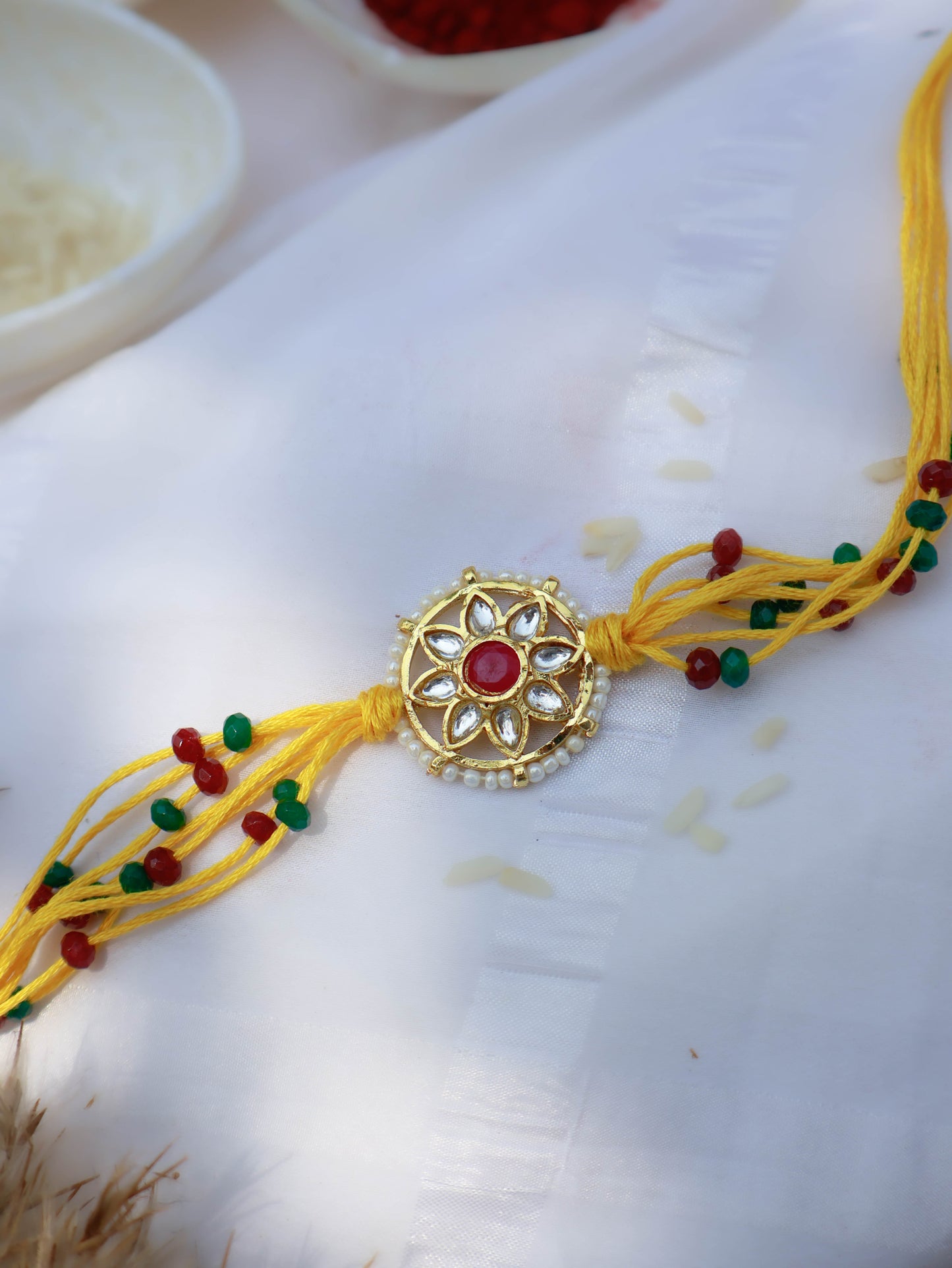 Seher Yellow Floral Kundan Rakhi