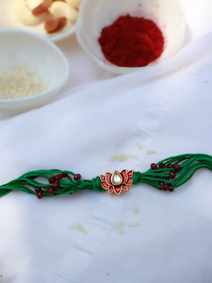 Aakesh Red Lotus Kundan Rakhi