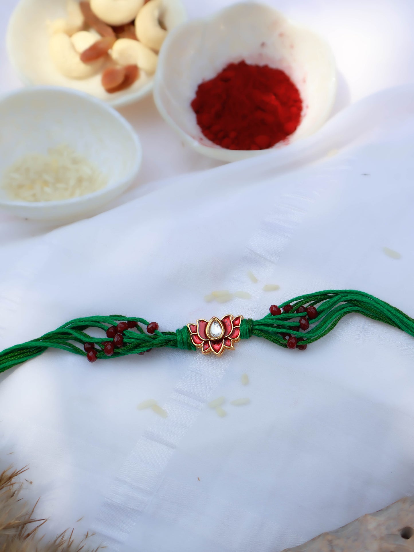 Aakesh Red Lotus Kundan Rakhi