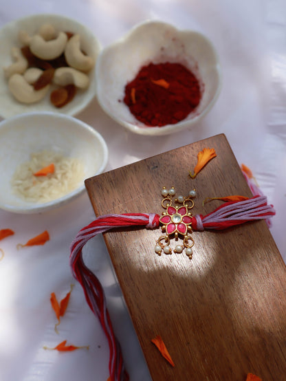 Ijay Pink Floral Kundan Rakhi