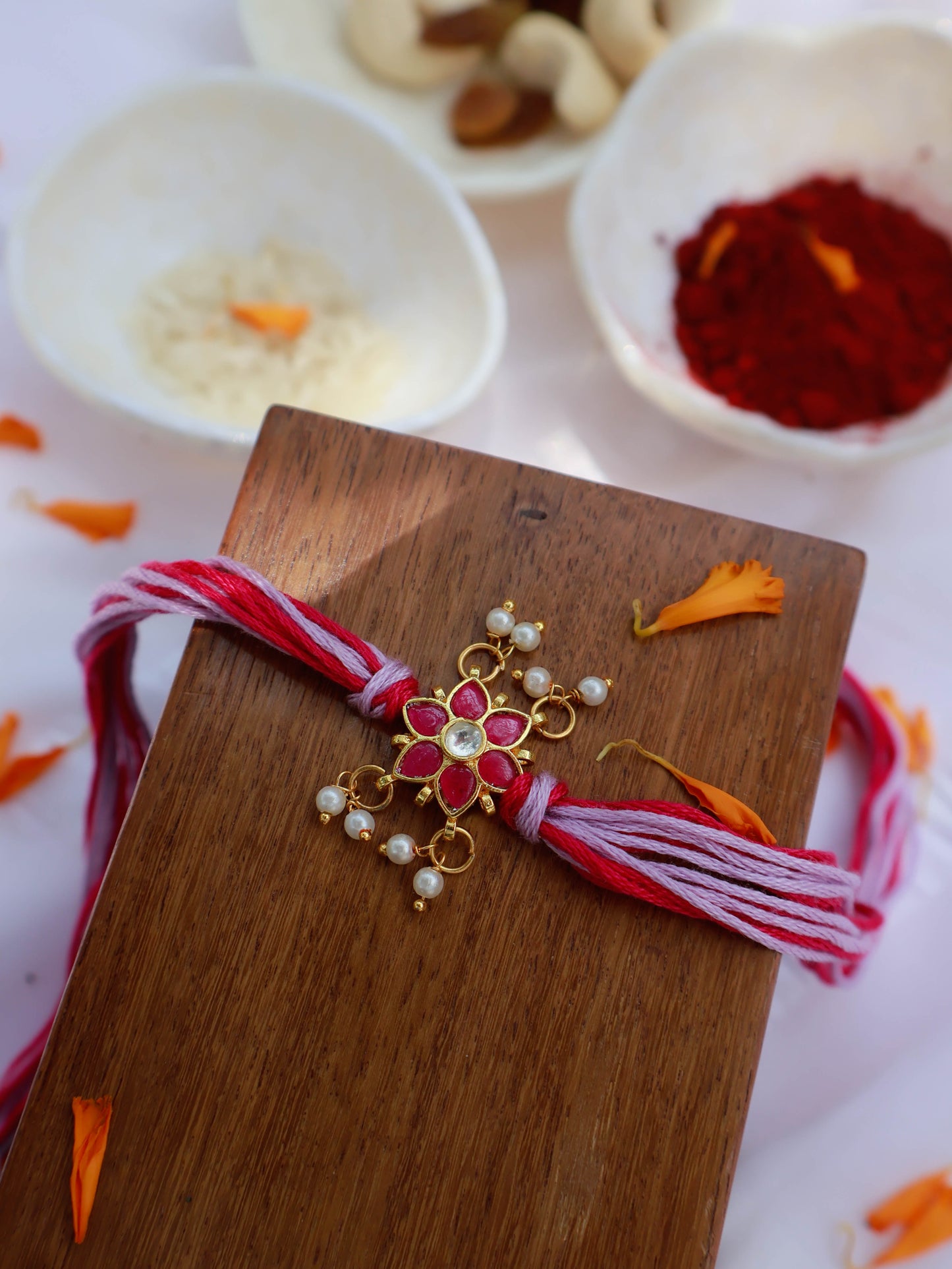 Ijay Pink Floral Kundan Rakhi