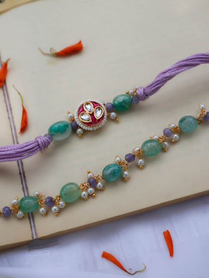 Iklavya Meenakari Lavender Rakhi Lumba Set